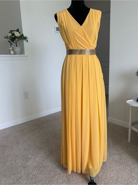 European Milena Yellow Chiffon Maxi Dress Size S | Elegant Grecian Style